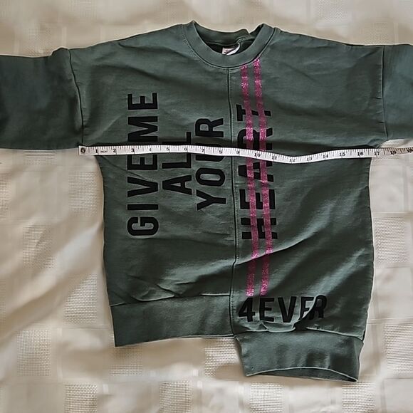 Spark Girl's Asymmetric Hem Long Sleeves Sweater Green/ Pink Size 8 - Picture 7 of 16